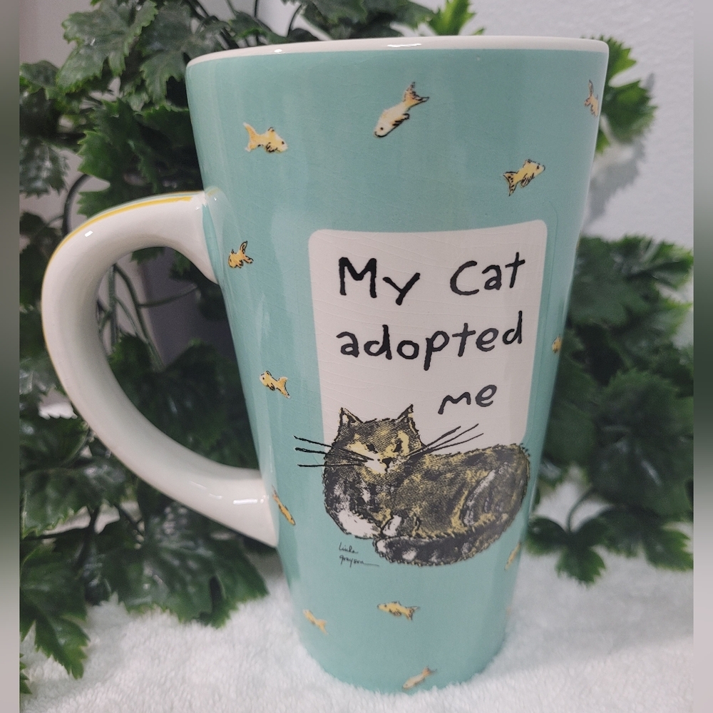 Cat Lover's Mug - Mint Green with Cat Design.Tumbleweed Pottery Brand